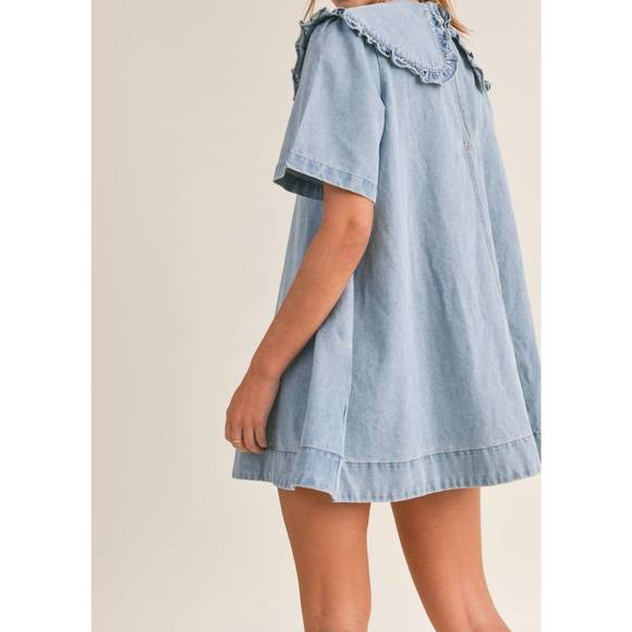NEW MABLE gabi ruffle collar swing dress in denim - Picture 2 of 3